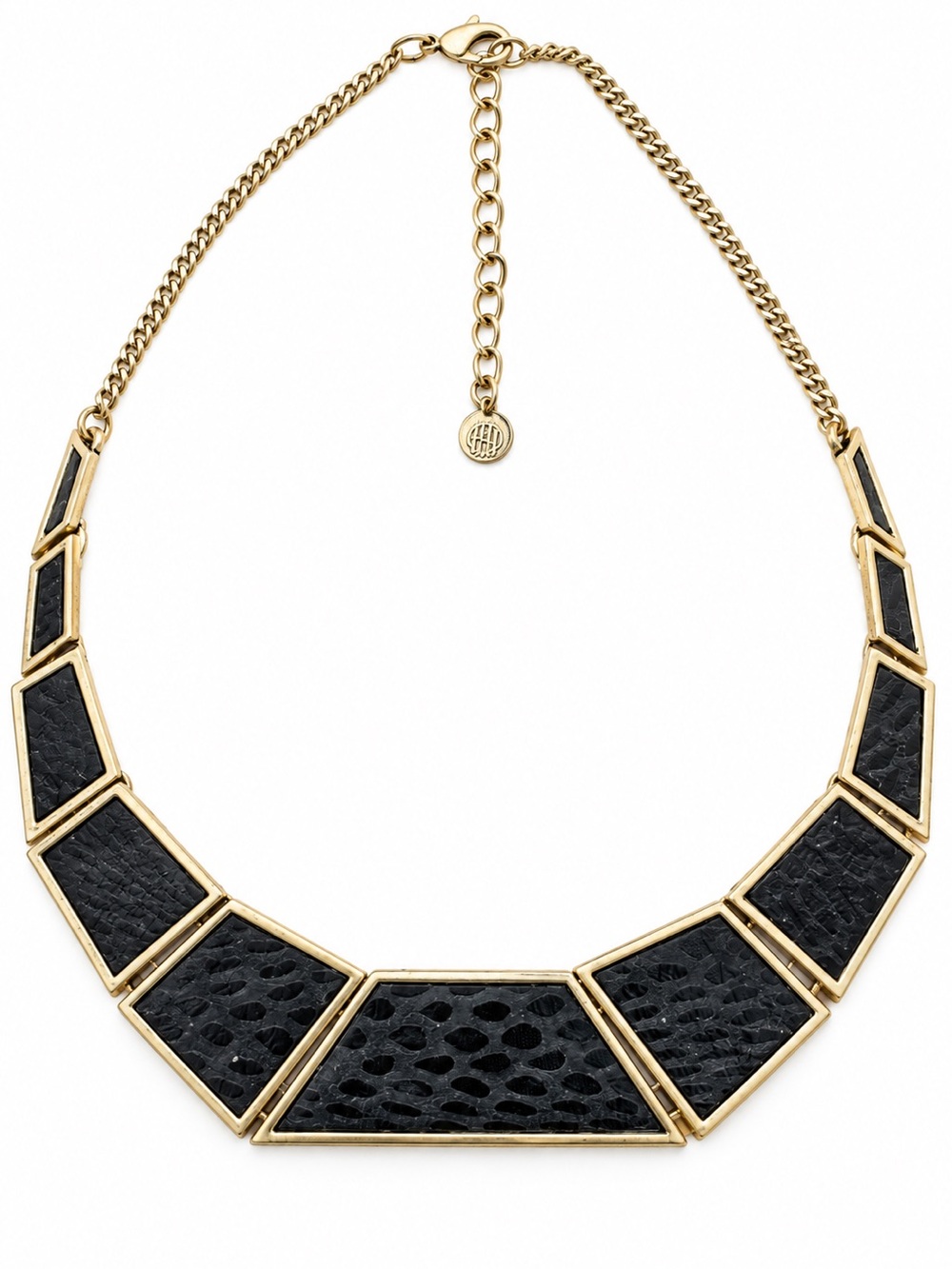 House of Harlow 1960 Snake Skin Geometric Statement Necklace Black Gold